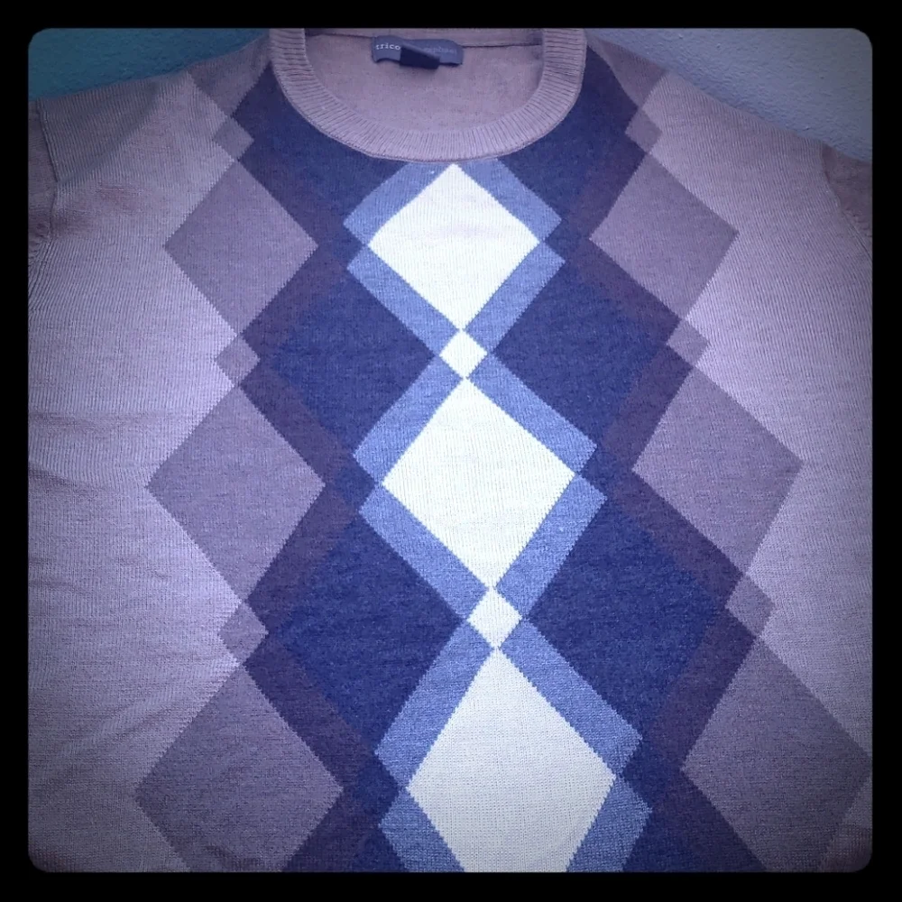 Tricots St Raphael Crew Neck Argyle Sweater Size XL